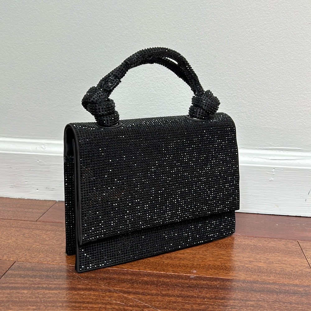 ZARA faux diamond knot handle bag | Black